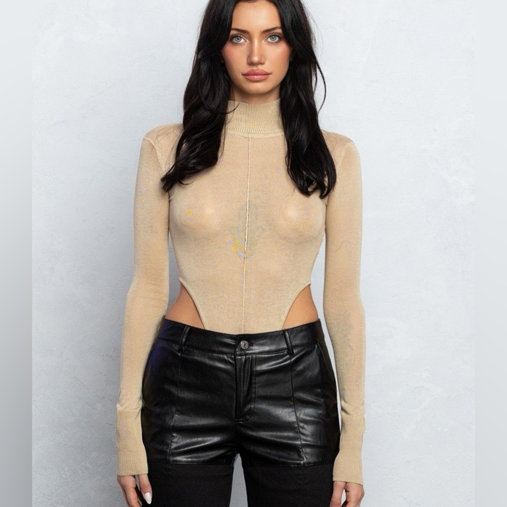 Beige see through body suit